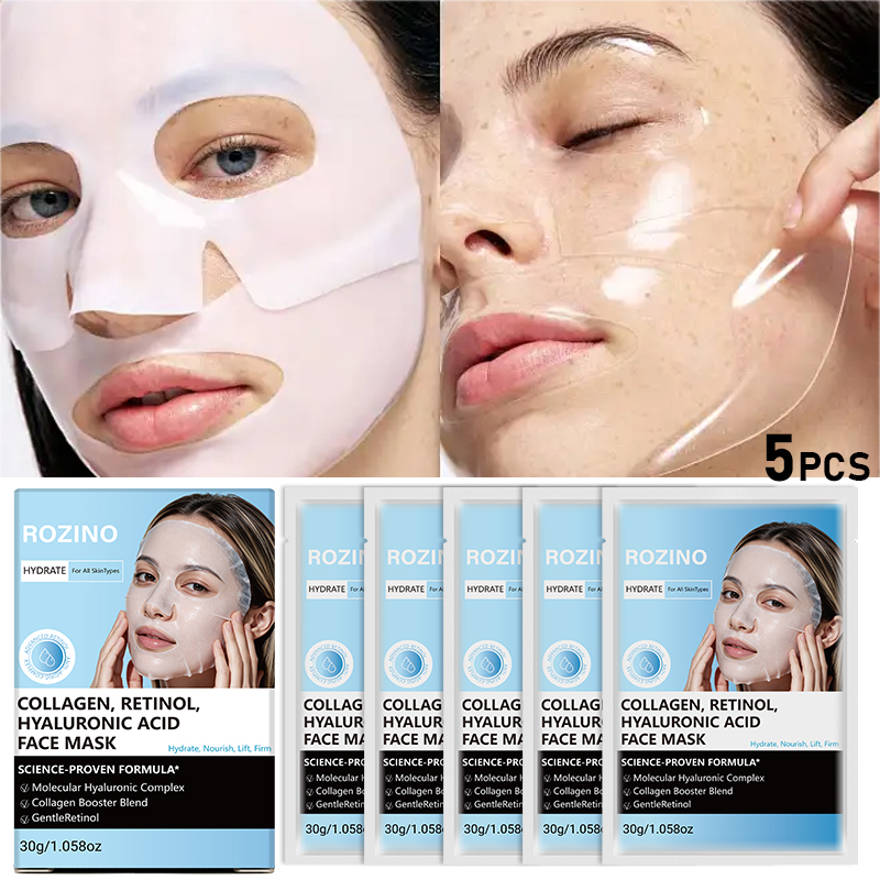 Collagen Sheet Mask - 5Pcs/8Pcs/10Pcs-3 in 1 Collagen, Retinol, Hyaluronic